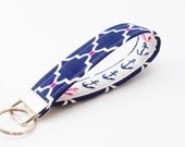 Nautical Keychain , Handmade Fabric Keychain,  Anchors, Navy and Pink