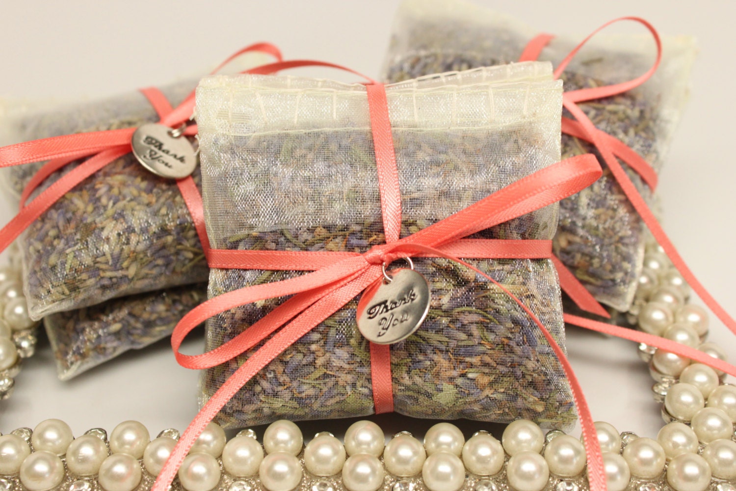 Ivory Wedding Favors Ivory Bridal Shower Favors Ivory Baby Shower Favors French Lavender Sachets in Sheer Fuchsia Organza