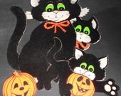 Vintage Retro Halloween Die-Cut Wall Hanging Cardboard Decoration - Velvet Cats and Pumpkins