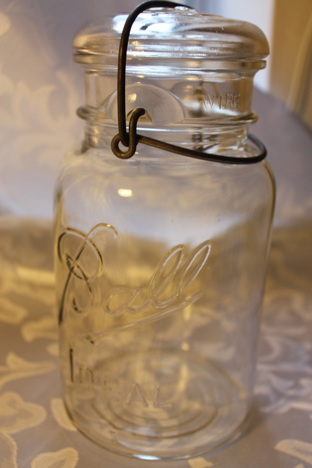 Ball Canning jar with glass lid and wire clamp by losttreasures2u