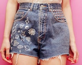 Custom DIY'd denim shorts w/ studs and doodles