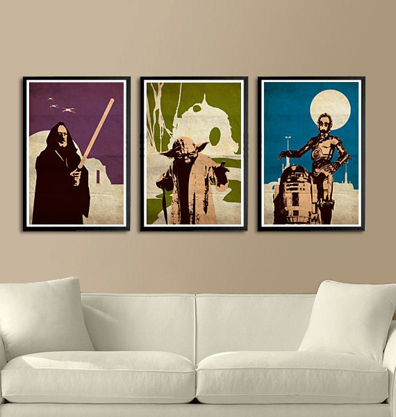 Vintage Pop Art Star Wars Series A - Obi-Wan Kenobi - R2-D2 - C-3PO for 40 Dollars - 11"X17" Print