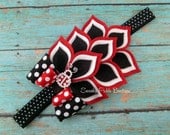RED, Black & White Dahlia Felt Headband - Polka Dot Lady Bug Headband - Newborn - Infant - Baby - Toddler - Girl - Teen - Adult - Photo Prop