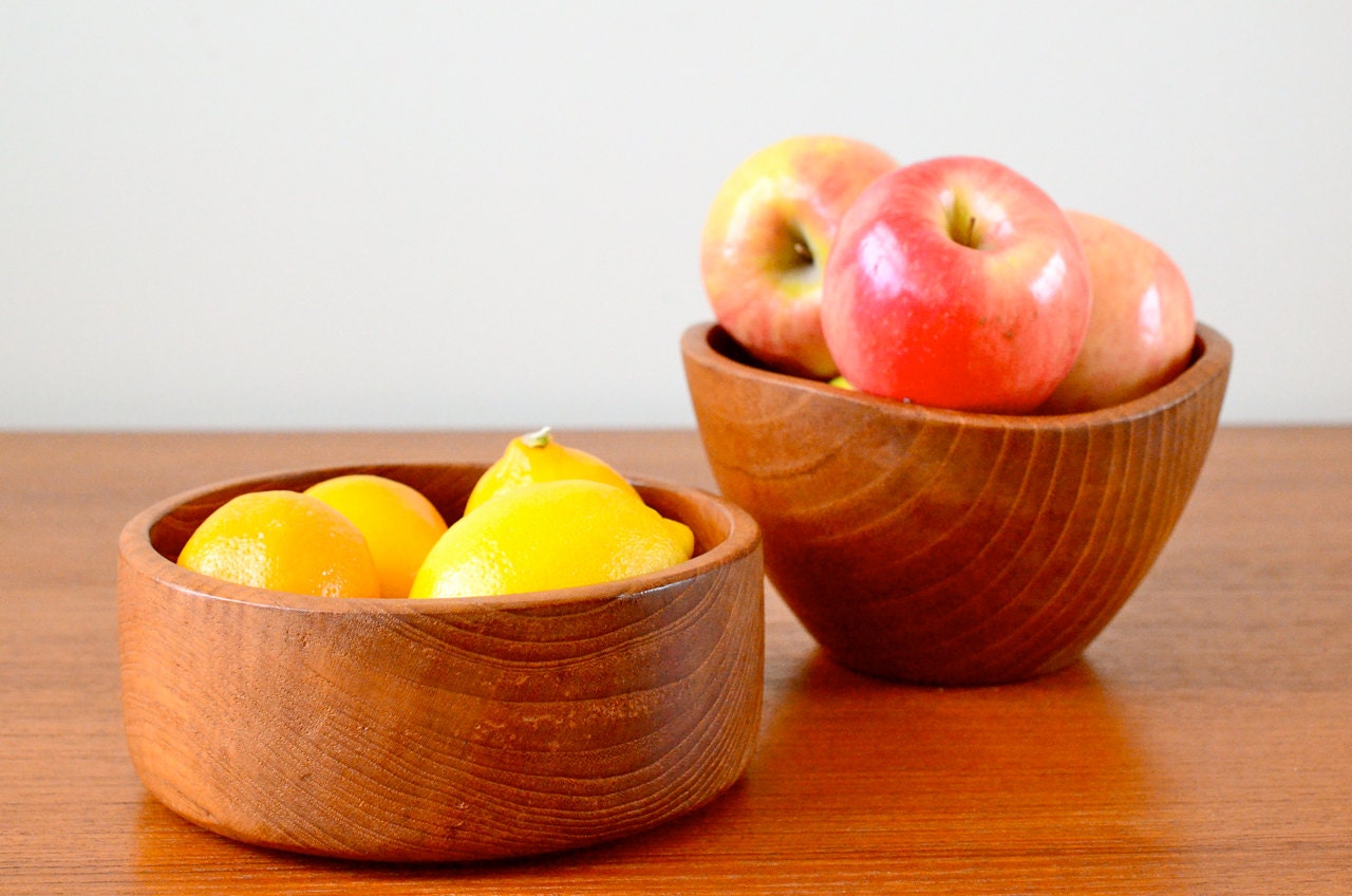 Set of 2 Vintage Teak Dansk Style Midcentury Wooden Bowls: Use for Nuts, Candy Dish, Salad, Jewelry, Key & Coin Catch All, Made in Thailand