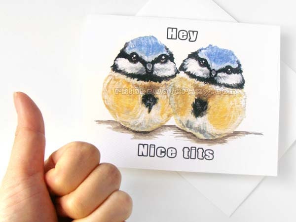 Funny Card, Nice Tits, Blue Tit Bird Greeting Card, Adult Humor, Blank Card, Valentine's Day Card