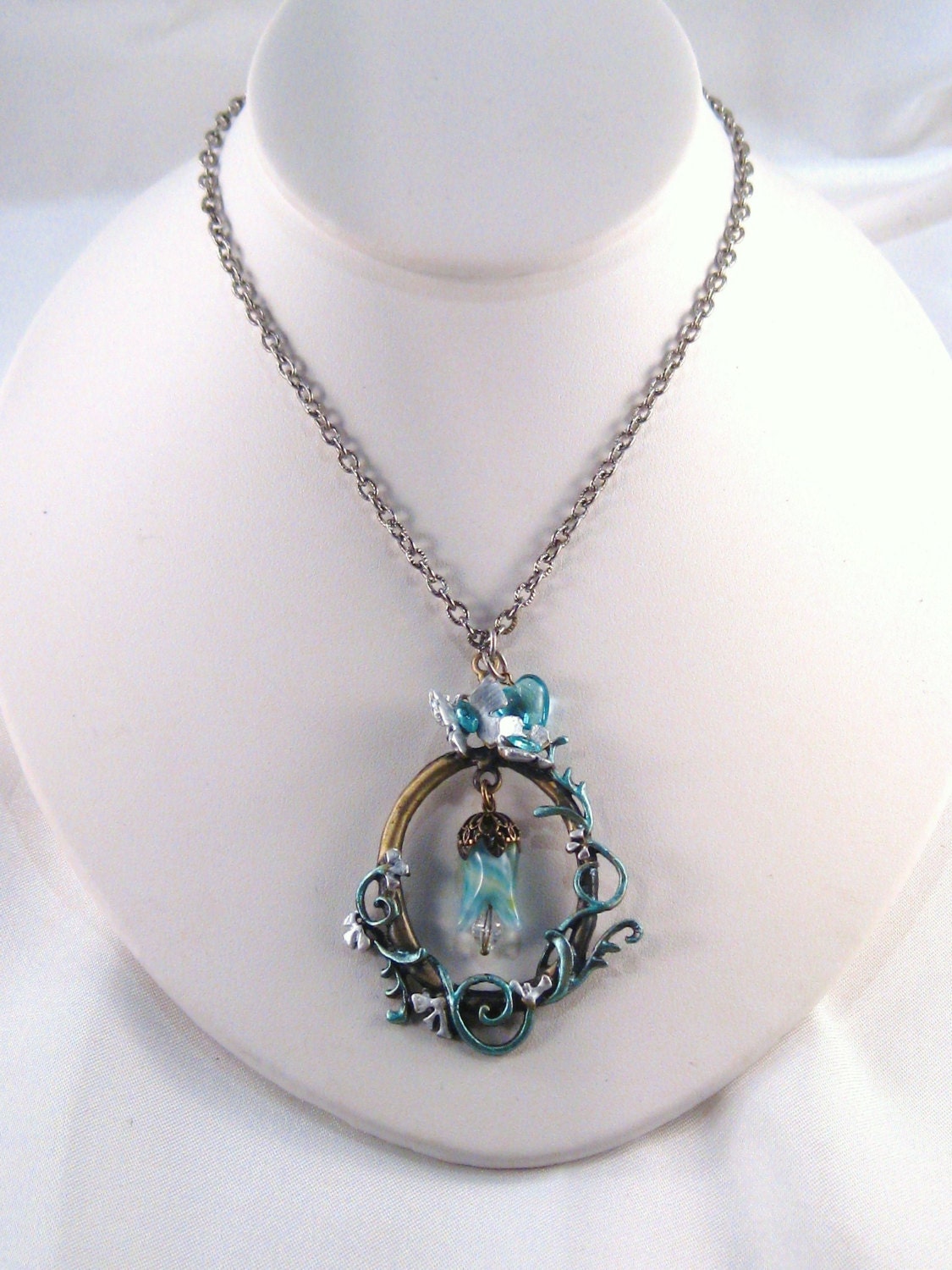 Shabby Chic Jewelry Handmade Butterfly and Vine Pendant Necklace