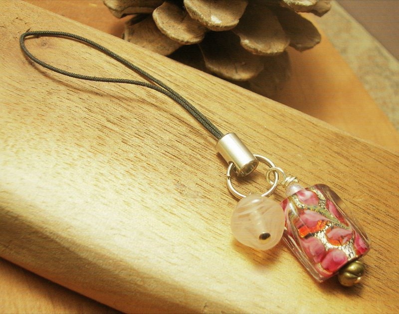 New, Venetian Murano Glass,Vintage,Gold, Pink and Red, Beaded Silver Cell Phone Charm