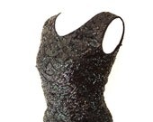 Vintage 1950s Black Sequins Fringe Top