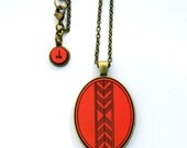 Geometric Necklace- Chevron-Arrow Ribbon - Laser Cut and Etched Wood- Bright Coral