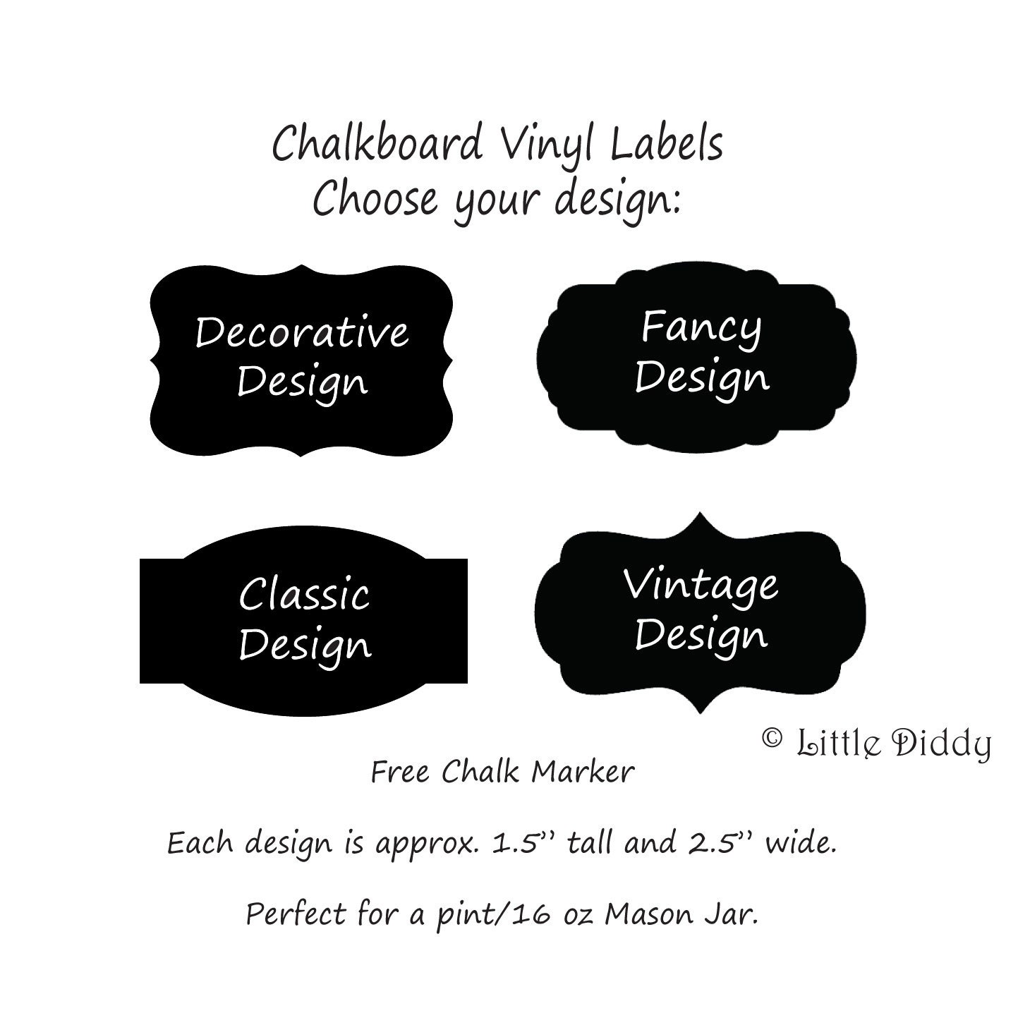 Chalkboard Vinyl Labels 100 labels - Pantry, Canisters, Bins, Baskets, Jars, Glasses, Wedding - FREE CHALK MARKER