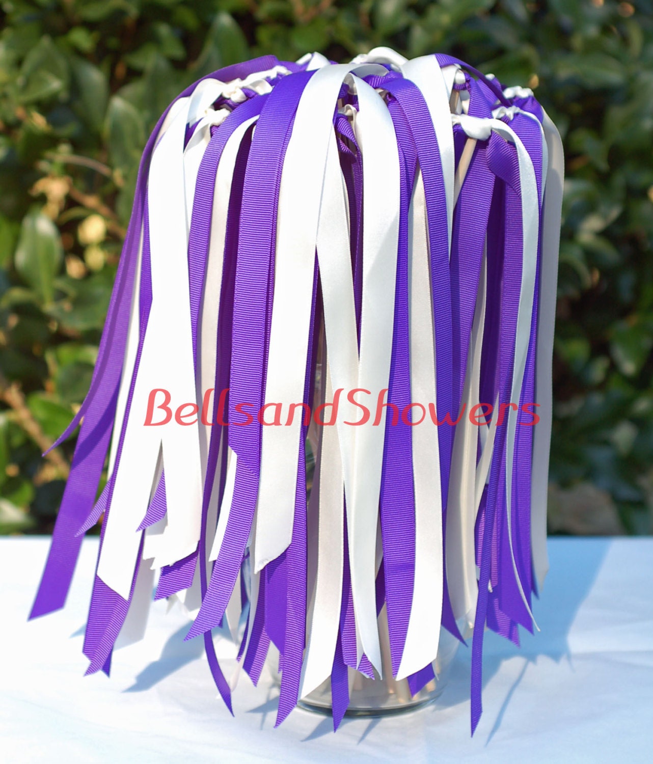 50 Purple and Ivory Wedding Ribbon Wands