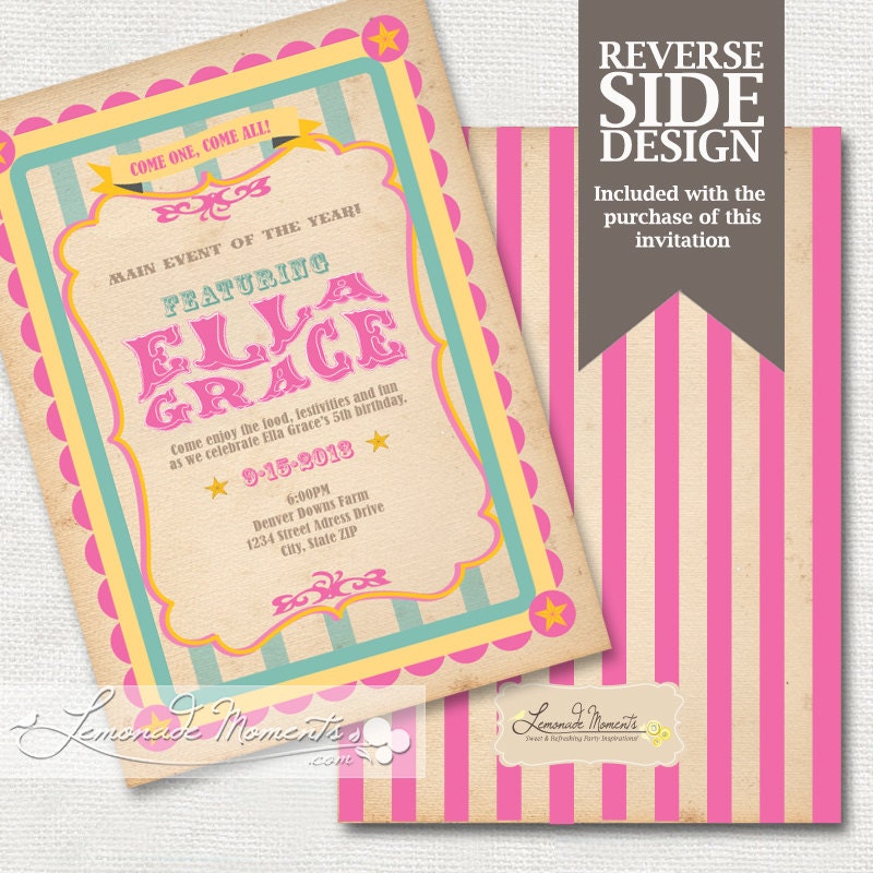 Circus Invitation, Carnival Invitation, Big Top - Printable Baby Shower / Birthday Party Invite - PINK