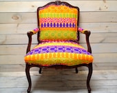 French Provencal Armchair Upholstered in Bright Silk Jacquard