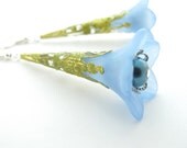 Blue Lucite Flower Earrings, Hand Painted Filigree