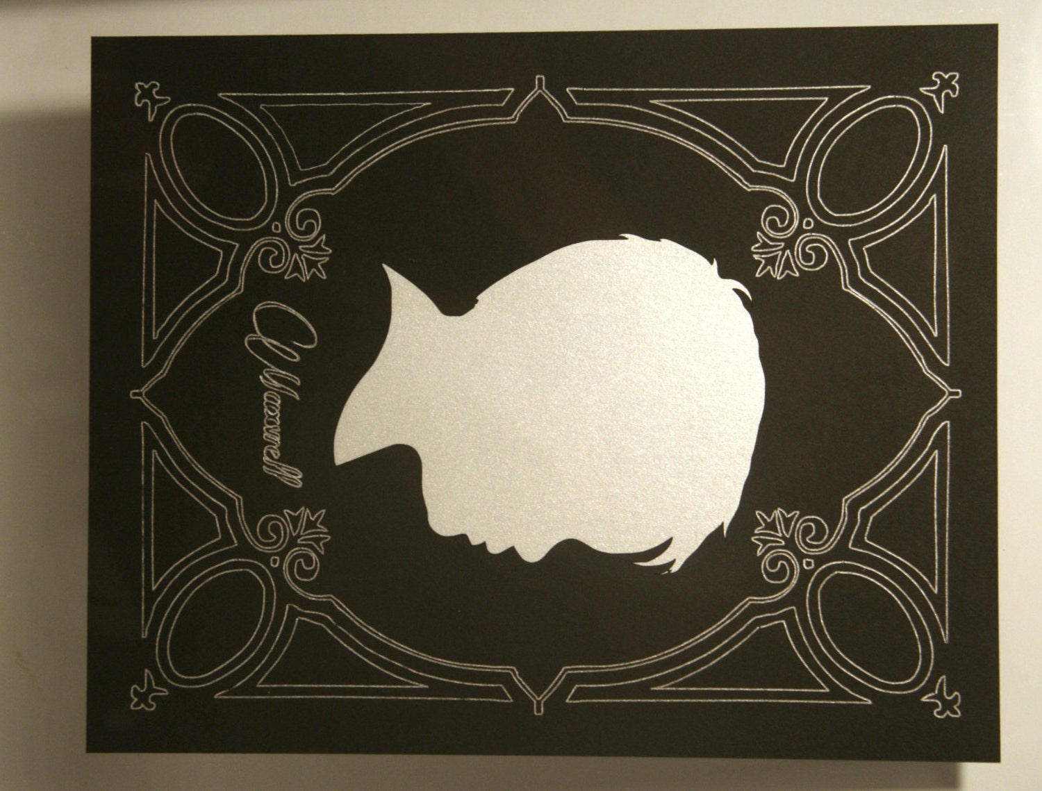 Custom Silhouette Paper Cut with Mat 8x10 - Black Silver Gold - Home Wall Decor - Unframed - Art Deco Art Nouveau