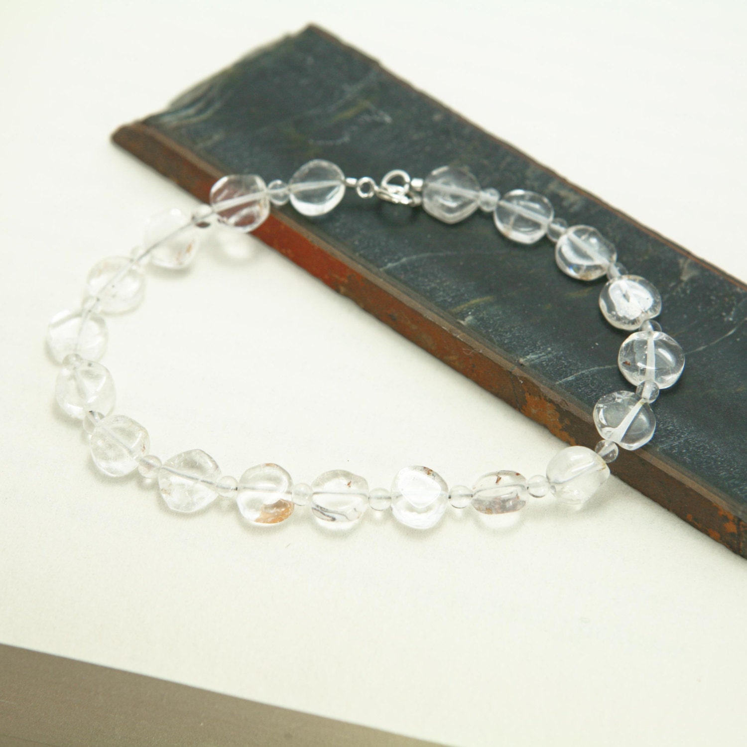 Clear Crystal Quartz Bracelet - Gemstone Sterling Silver - Clarity, Focus, Energy, Cleansing, Meditation, Healing, Detox