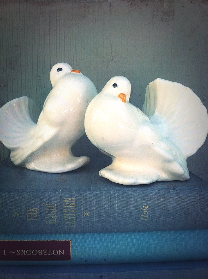 Dove Pair Ceramic Doves China Love Birds by GodSaveStrawberryJam