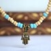 Hamsa Hand Necklace, Yoga Wood and Turquoise Seed Beads, Wooden Yoga Inspired Hamsa Necklace