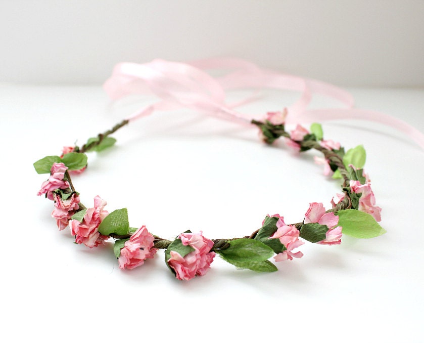 Pink Flowers Halo, Floral Crown, Bridesmaids, Flower Girl,  Woodland, Paper Flowers, Spring, wedding flower crown, Bridal,