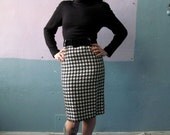 Vtg 70s Black & White Houndstooth Belted Dress