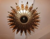 Star burst antique French tole metal lighting gilded sun burst chandelier hanging ceiling light lamp sconce, chic design from France
