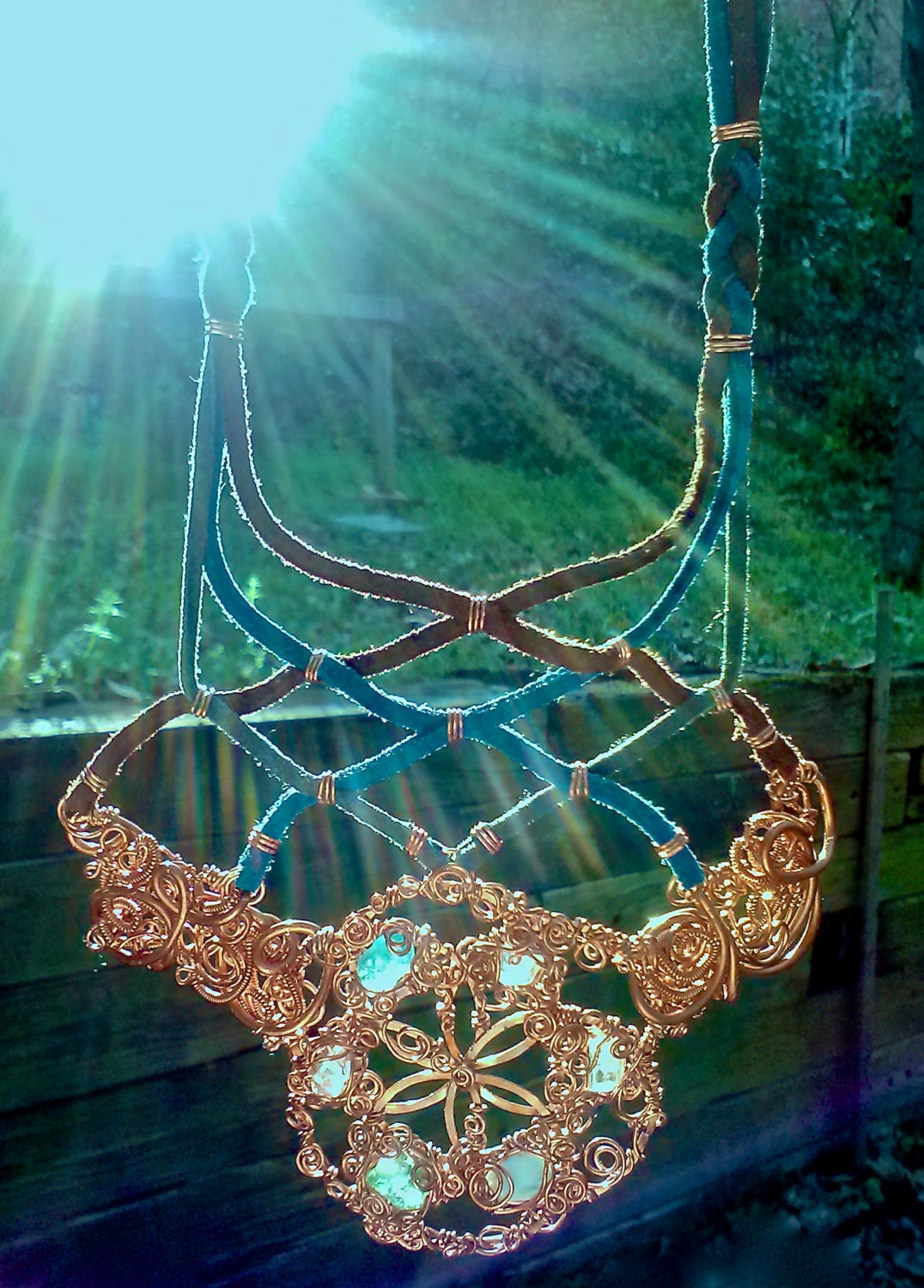Custom Flower of Life Jewelry // Sacred Geometry Wire Wrap // Deposit for Custom Masterpiece // Goddess Chest Piece // Rainbow Warrior