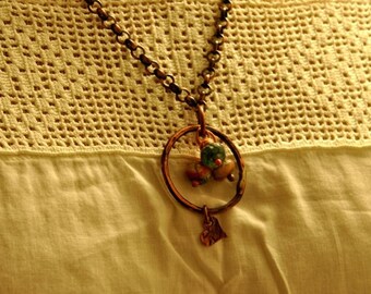 Rustic Copper Heart Necklace Fasceted Gemstones Cracked Agate N20