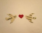 Book Page Bird Confetti  & Red Mini Heart Confetti // Vintage Wedding