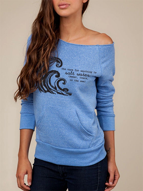 Salt Water - Eco-friendly off the shoulder sweater in Eco Blue