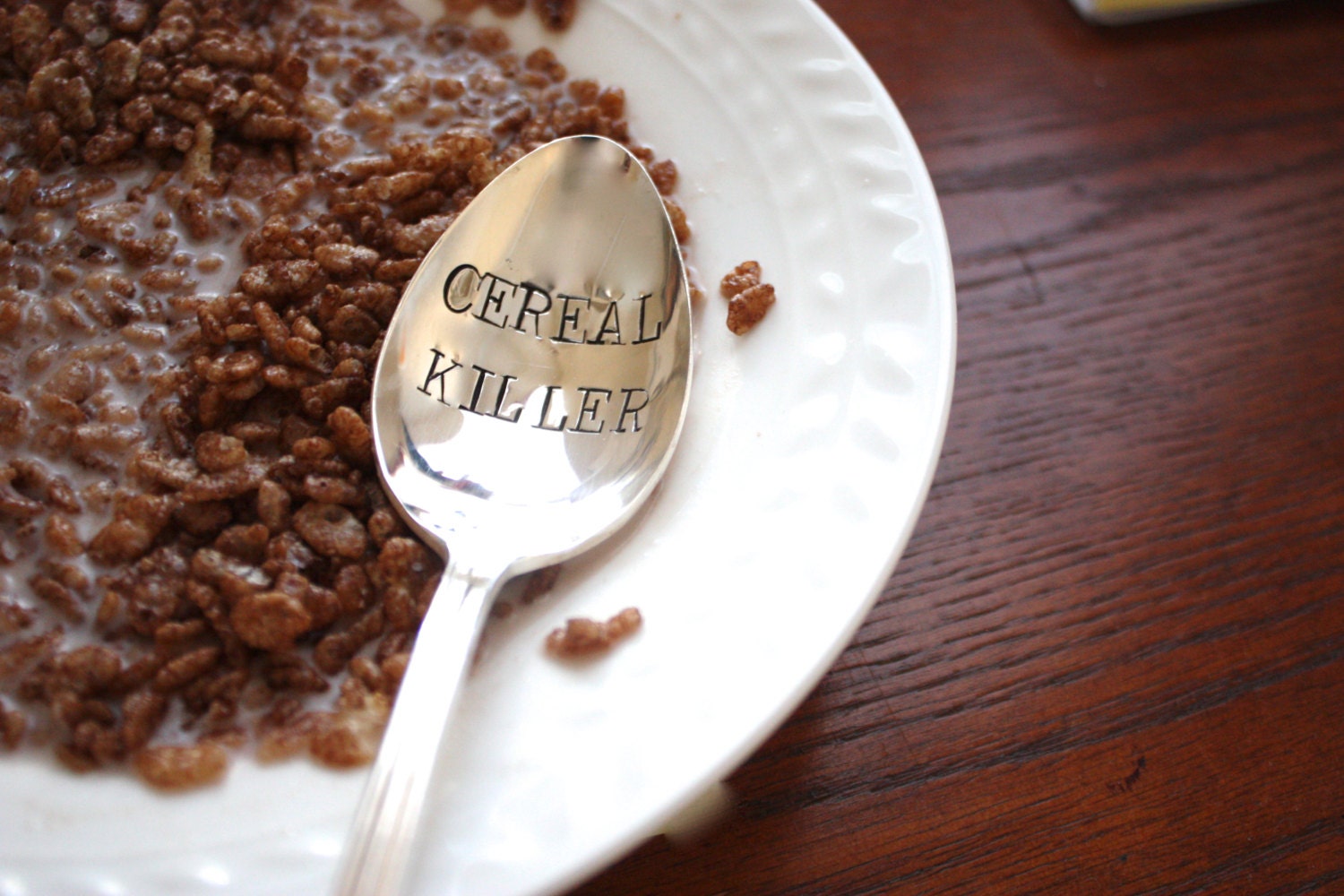 CEREAL KILLER - large vintage font - Hand Stamped Spoon - Vintage Gift - Every Day Vintage - as seen on thisiswhyimbroke.com