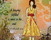 Inspirational Folk Art print  with Scripture quote Janelle Nichol A Longing Fulfilled