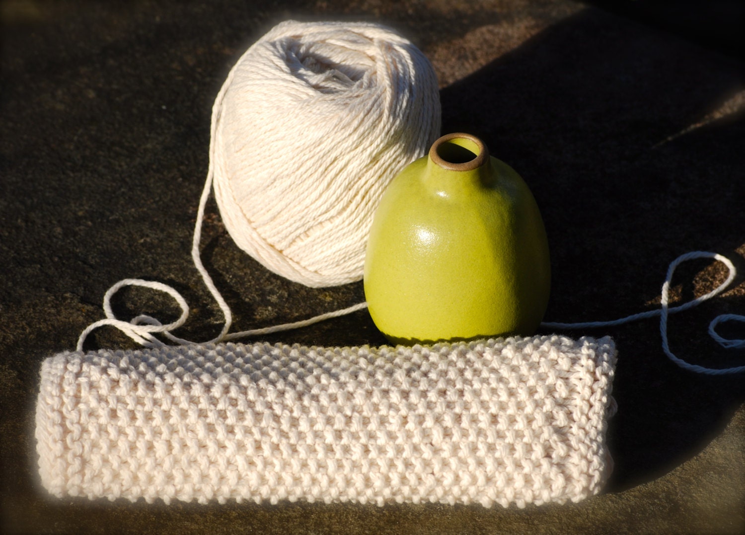 Organic Cotton Wash or Dish Cloth, Spa or Loofah Cloth,  Natural Tan Beige Cream Ecru, Hand Knit