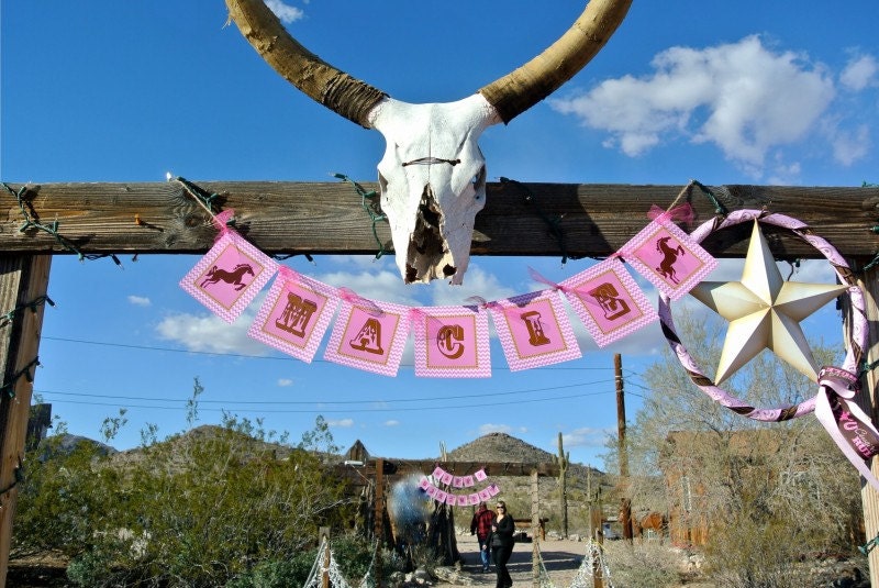 AZ COWGIRL - BANNER - Girls Birthday Party - Pink Horse Party - Western - Ranch - Stallion - Cowboy - Krown Kreations