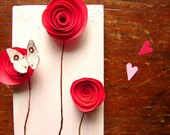 Birthday for Her, Graduation Gift in Fusia Red Magenta Paper Rosettes, Die-Cut Butterfly-Home Decor, Mixed Media Art on Upcycled Wood