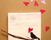 Childrens Room Decor, Home Decor, Dorm Room Decor,Office Art Decor, Nursery Art, Boat Decor-Mixed Media Art-Die Cut Bird, Heart, Pussywillow