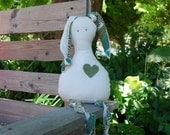 Stuffed Toy Bunny for Kids in Cream with Green Heart and long Ears and Legs
