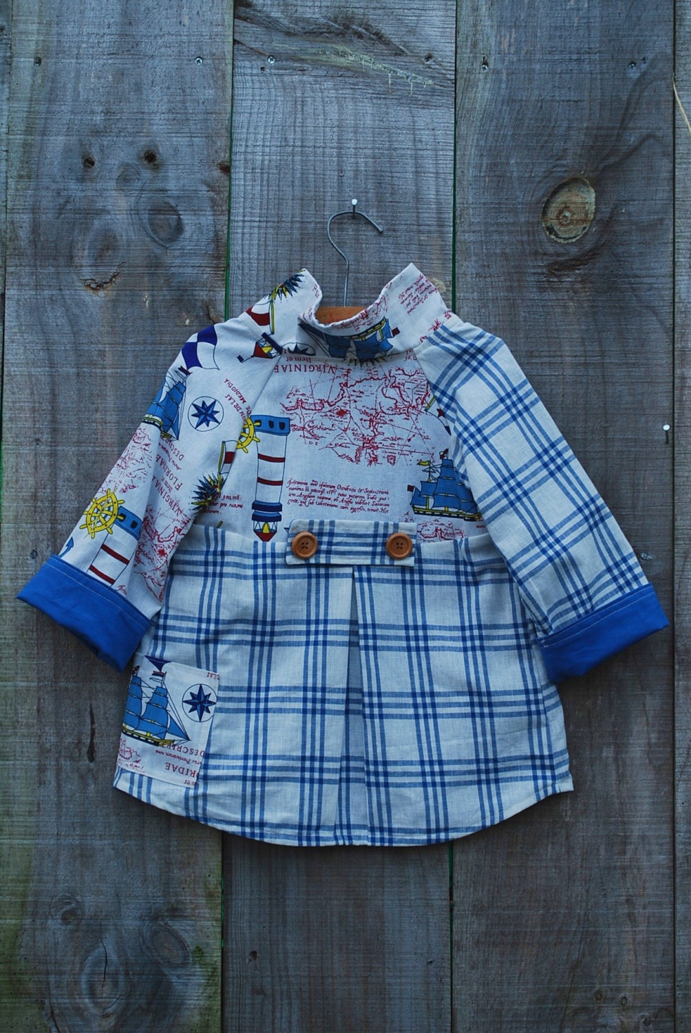 Kid's Unisex Jacket Coat for Spring/Summer with Nautical Theme in Blue, White and Red - Size 2T