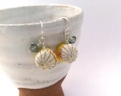 Kimono Droplet Earrings, Gray, Citrine, Silk, Sterling Silver