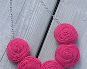Pink Rosette Necklace Hot Pink Bib Necklace Fabric Jewelry