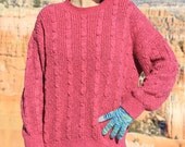 Pinkie - Sweet 80s Slouchy Pink & Grey Cable Knit Sweater, Small / Medium