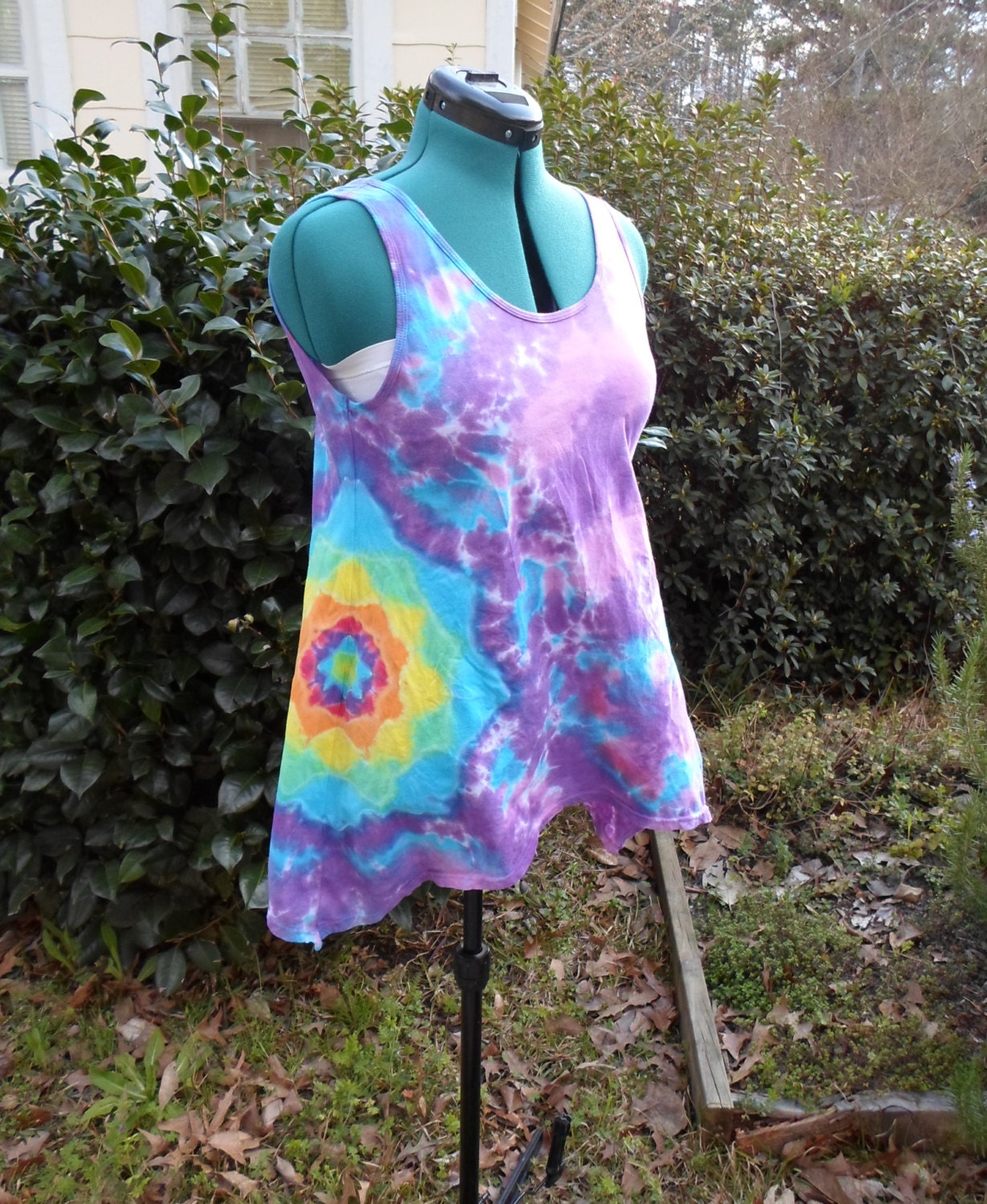 Purple Mandala Tie Dye Medium Asymmetrical Tank Tunic