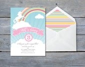RAINBOW and Unicorn Printable Birthday Inviation: Personalized - 7"x5" - Print Your Own - DIY