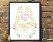 Personalised Childs Name A4 Giraffe Custom Nursery Print