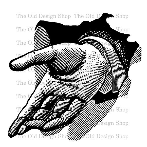 Outstretched Hand Printable Vintage Black and White Clip Art Digital Scan Stock Image for Fabric Transfer Mixed Media Graphic Design Etc