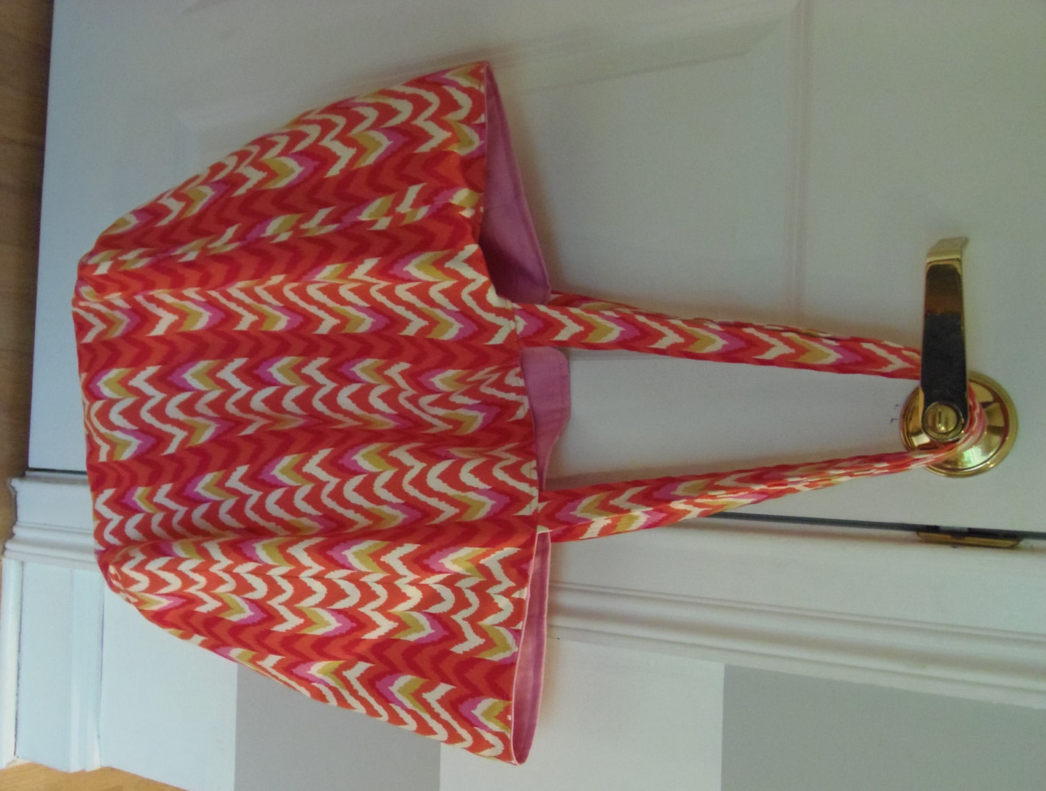 Large Handmade Beach Bag/ Tote Bag or Diaper Bag in Pink, Orange and Multi Chevron