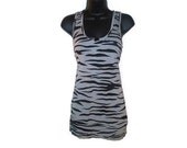Gray Slate and Black Zebra Striped Animal Print Chic Tank Top Womens Clothing Size Medium