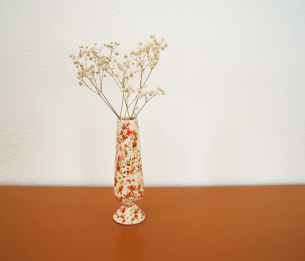 Vintage Orange Splatter Paint Bud Vase