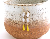 Askew Earrings // yellow, white and gold dangle // LilahV