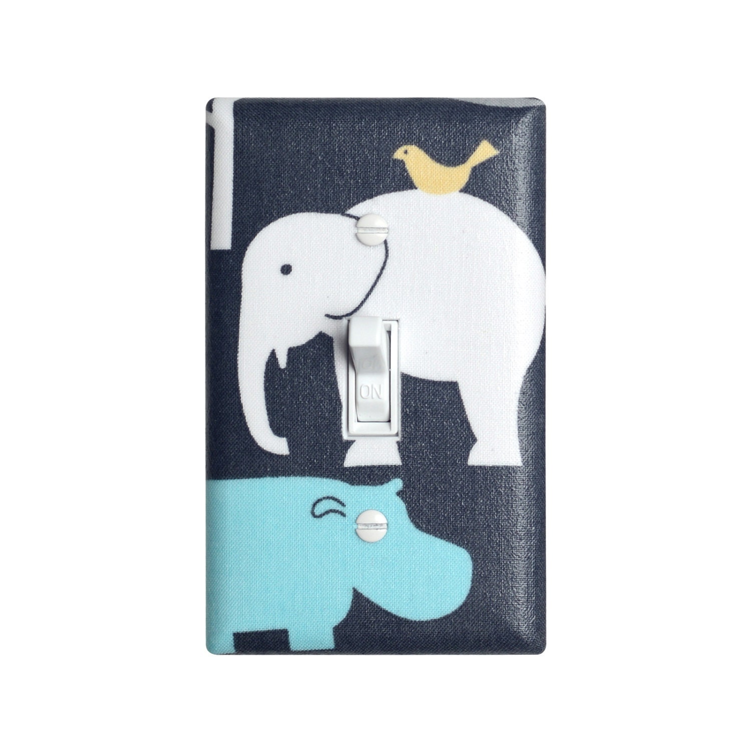 Elephant Light Switch Plate Cover / Baby Boy Nursery Decor /  Aqua, Yellow, and Gray / Urban Zoology Its a Boy Thing in Sea / Michael Mille