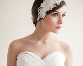 Lace Headband, Bridal Headpiece, Fascinator, Rhinestone Pearls, Flowers, Leaves - Mia  MADE TO ORDER